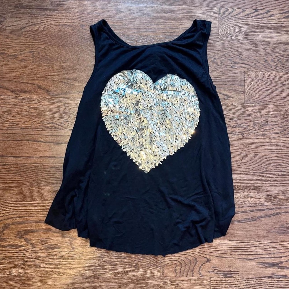 🍟y2k black sequin heart flowy open back tank‎ small